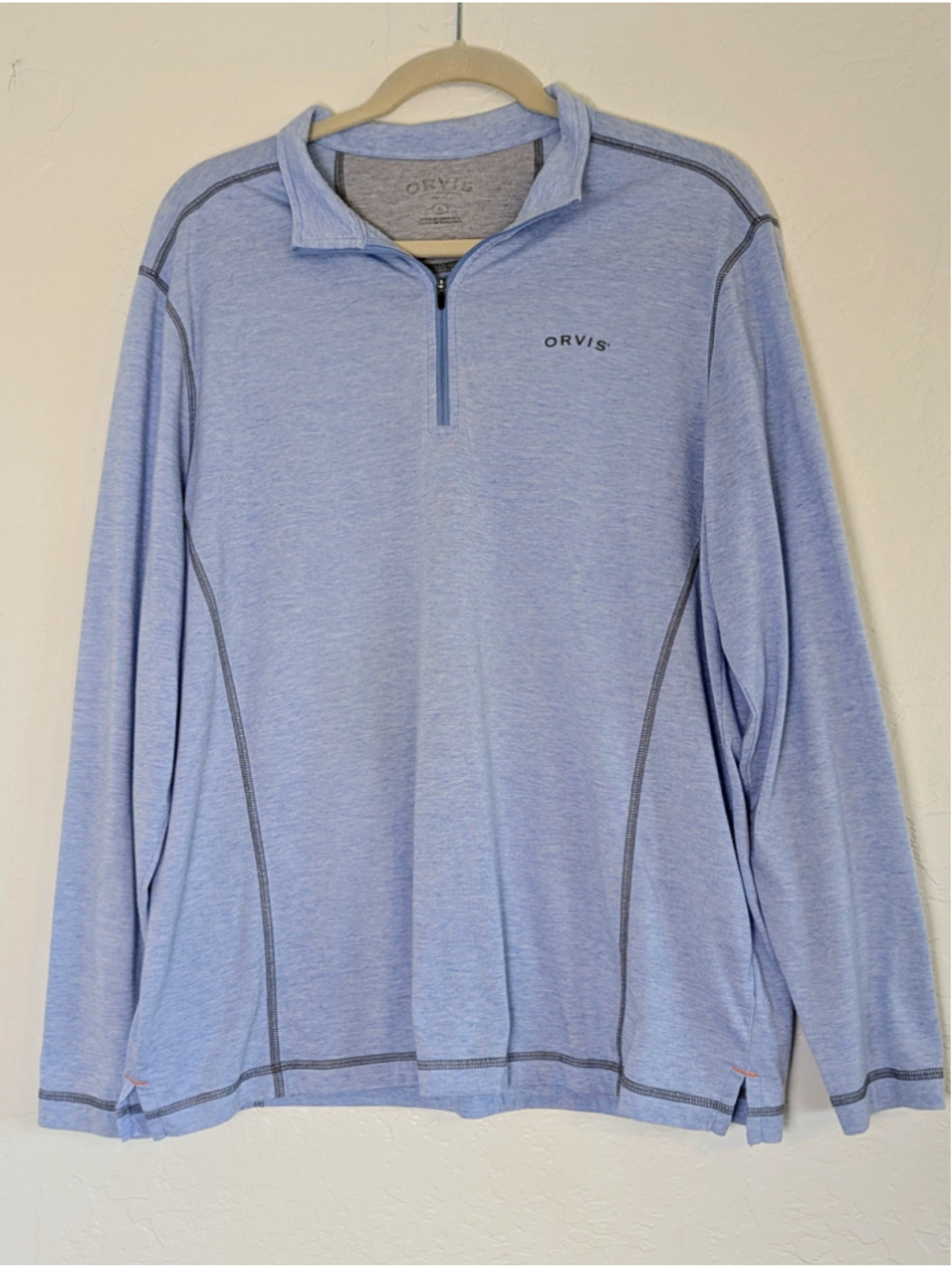 Orvis Men’s XL Quarter Zip Pullover Light Blue Heather Outdoor Casual Shirt